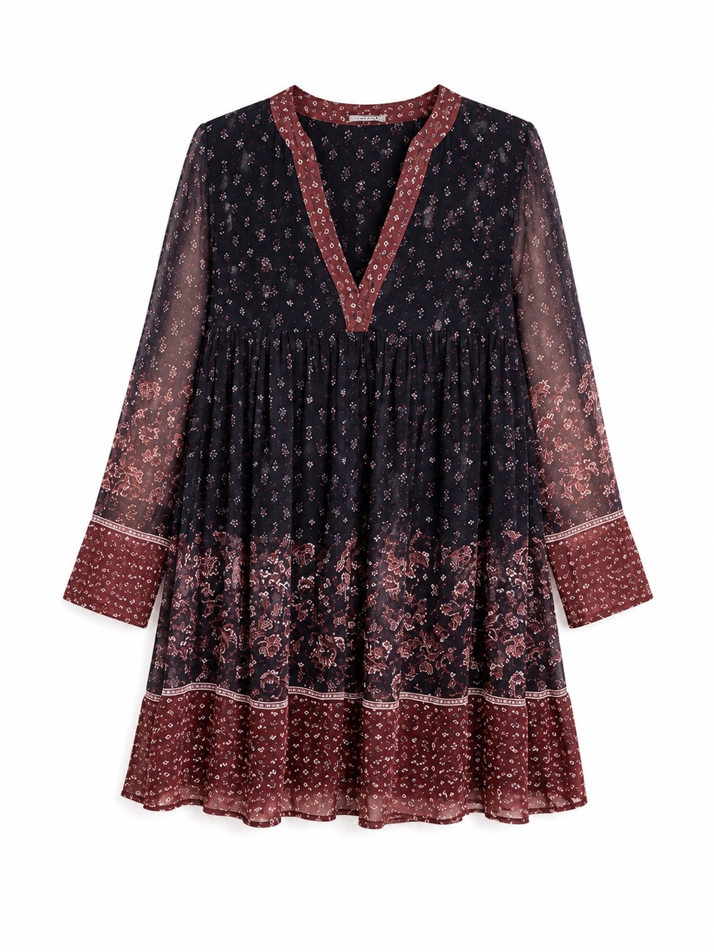 Mango Black and Burgundy Floral Mini Dress - Picture 2 of 2